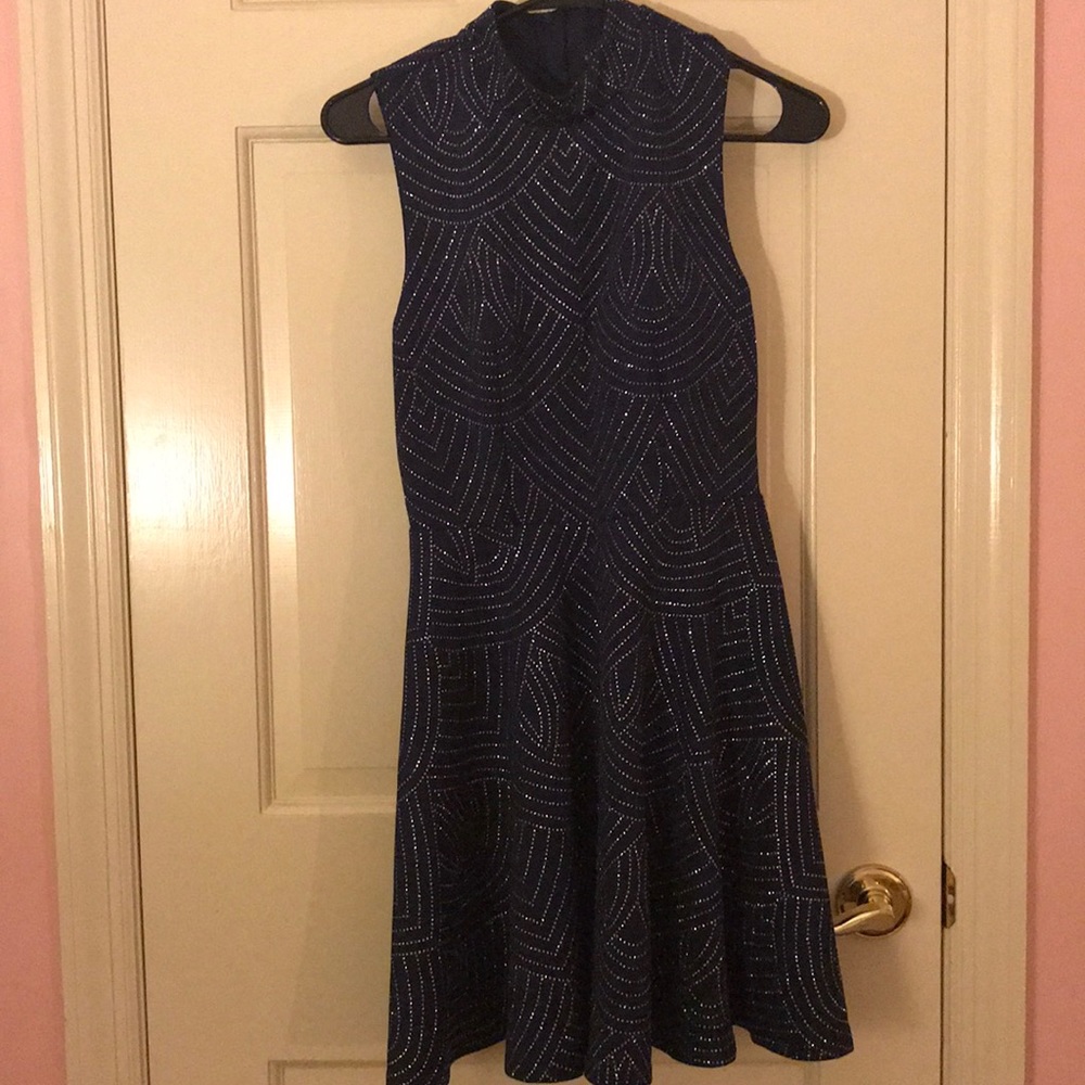 Navy blue dress with sparkly silver design.